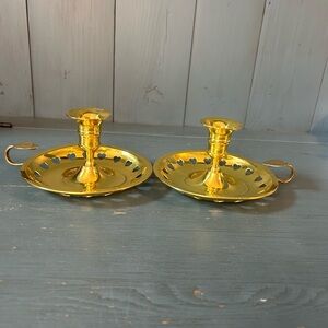 Vintage Gold Brass Candle Holders - Set of 2 (Heart Cut-Outs)